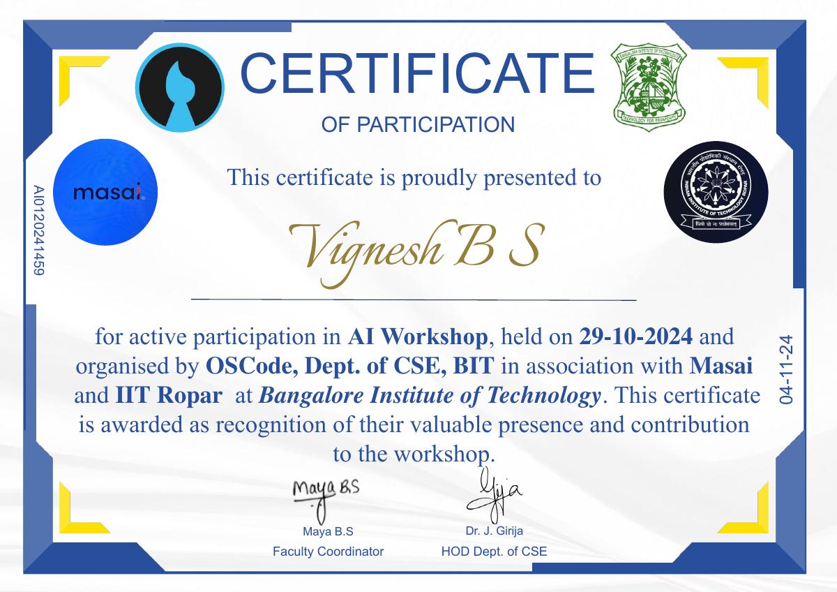 OSCode / BIT AI Workshop original certificate
